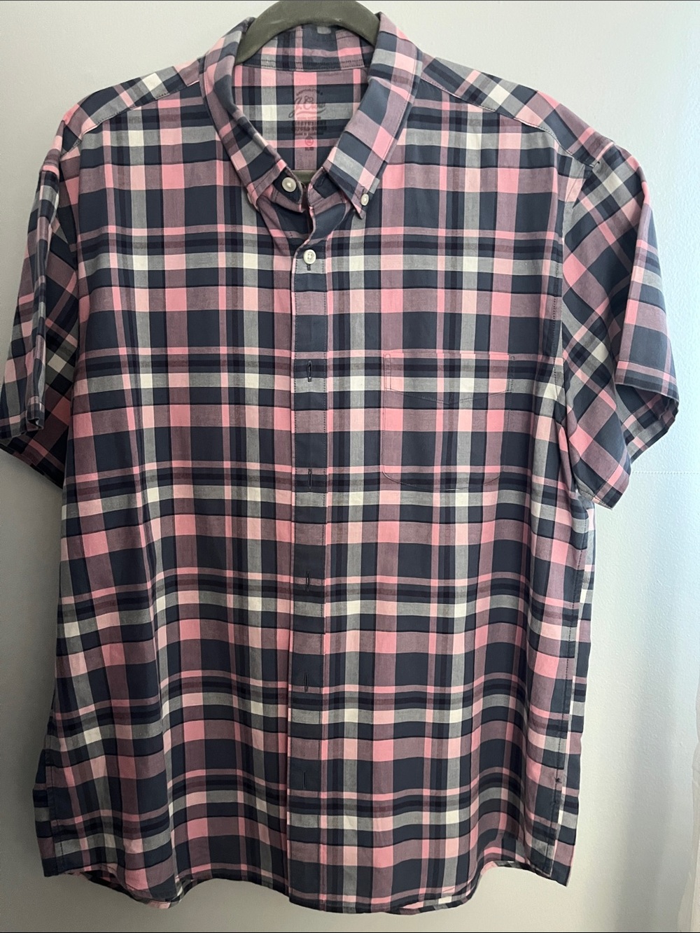 J. Crew Pink and Navy Plaid Short-Sleeve Button-Down Shirt